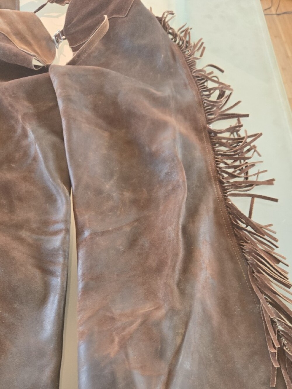 Source Unknown Brown Leather Fringe Men's Chaps - Picture 5 of 11